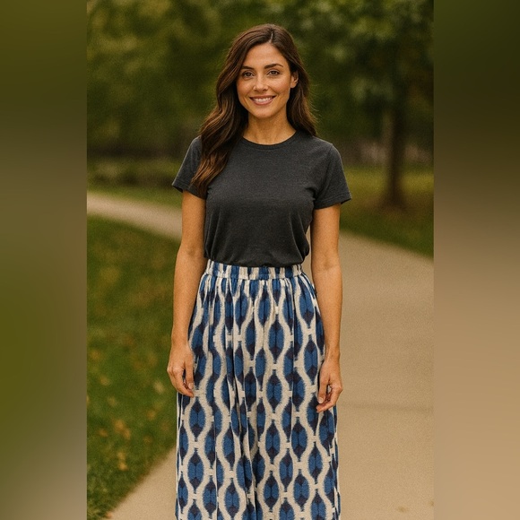 V. De. Vinster Ikat Maxi Skirt Indian Cotton Khadi Blue White Ikat Size XS - Picture 3 of 8